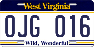 WV license plate OJG016