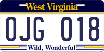 WV license plate OJG018