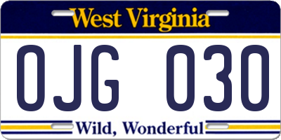 WV license plate OJG030