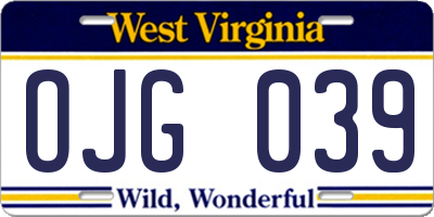 WV license plate OJG039
