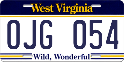 WV license plate OJG054