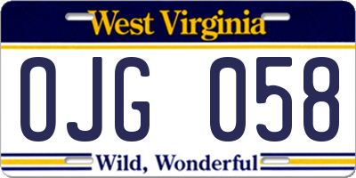 WV license plate OJG058