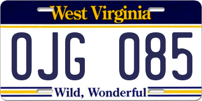 WV license plate OJG085
