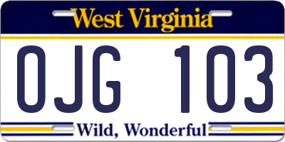 WV license plate OJG103