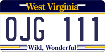 WV license plate OJG111