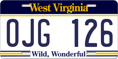 WV license plate OJG126