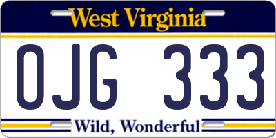WV license plate OJG333