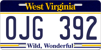 WV license plate OJG392