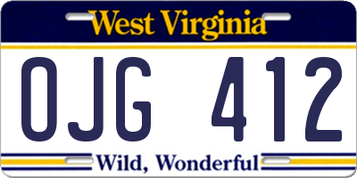 WV license plate OJG412