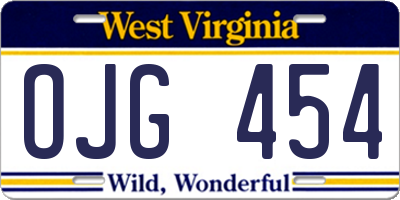WV license plate OJG454