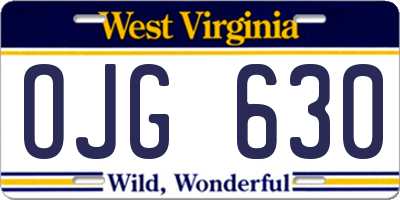 WV license plate OJG630