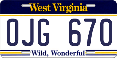 WV license plate OJG670