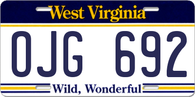 WV license plate OJG692