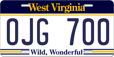 WV license plate OJG700