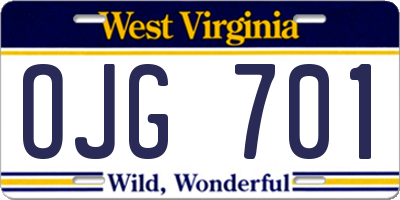 WV license plate OJG701