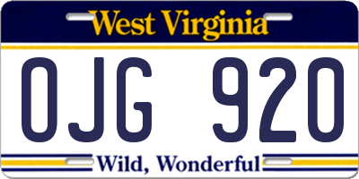 WV license plate OJG920