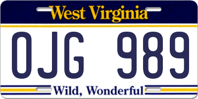 WV license plate OJG989