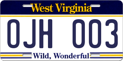WV license plate OJH003