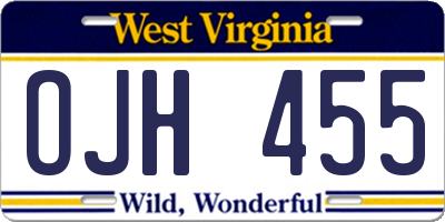 WV license plate OJH455