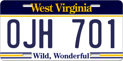 WV license plate OJH701