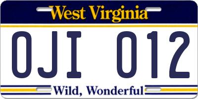 WV license plate OJI012