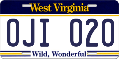 WV license plate OJI020