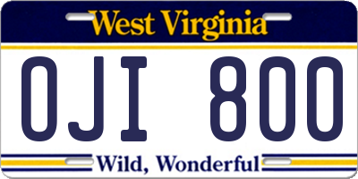 WV license plate OJI800