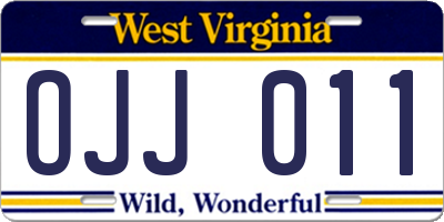 WV license plate OJJ011