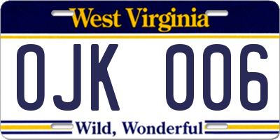 WV license plate OJK006