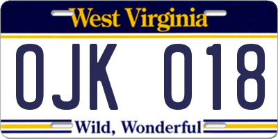 WV license plate OJK018