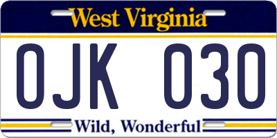 WV license plate OJK030