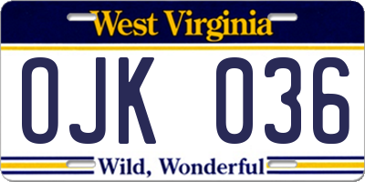 WV license plate OJK036