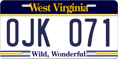 WV license plate OJK071