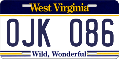 WV license plate OJK086