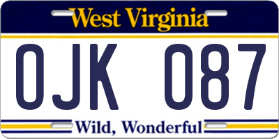 WV license plate OJK087