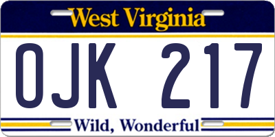 WV license plate OJK217