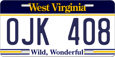 WV license plate OJK408