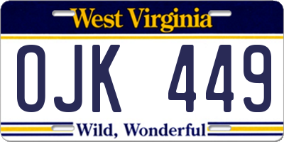 WV license plate OJK449