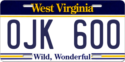 WV license plate OJK600