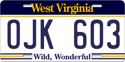 WV license plate OJK603
