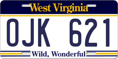 WV license plate OJK621