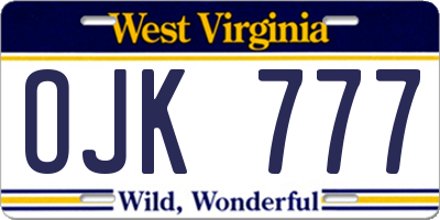 WV license plate OJK777