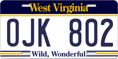 WV license plate OJK802