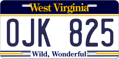 WV license plate OJK825