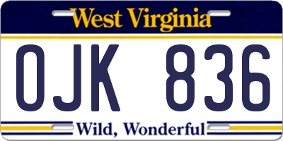 WV license plate OJK836