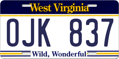 WV license plate OJK837