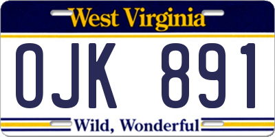 WV license plate OJK891