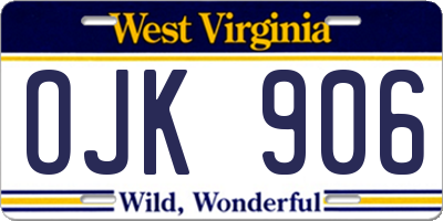 WV license plate OJK906