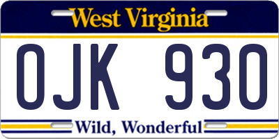 WV license plate OJK930