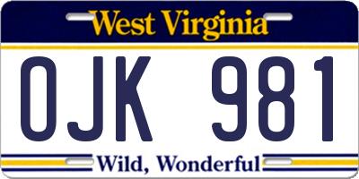 WV license plate OJK981